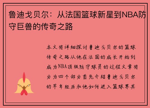 鲁迪戈贝尔：从法国篮球新星到NBA防守巨兽的传奇之路